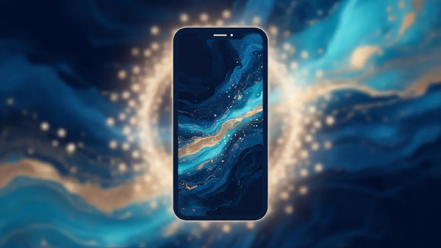 Smartphone vor blau-goldenem Casinohintergrund