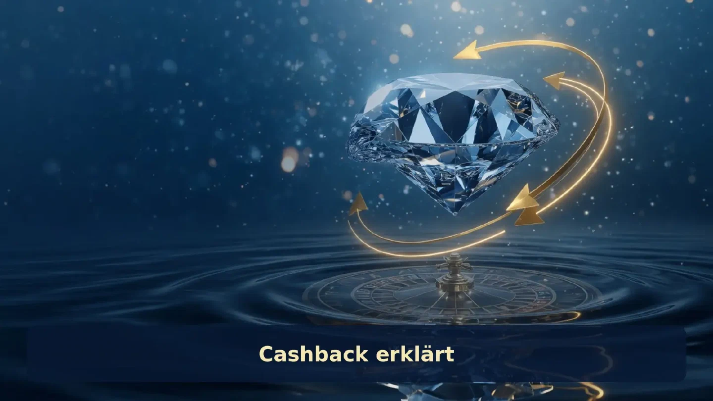 Blauer Diamant mit goldenen Pfeilen und Roulette-Reflexen