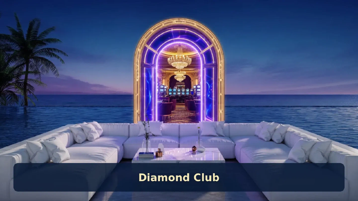 Saphirblauer Clubeingang mit Diamantmotiv und goldenem Licht