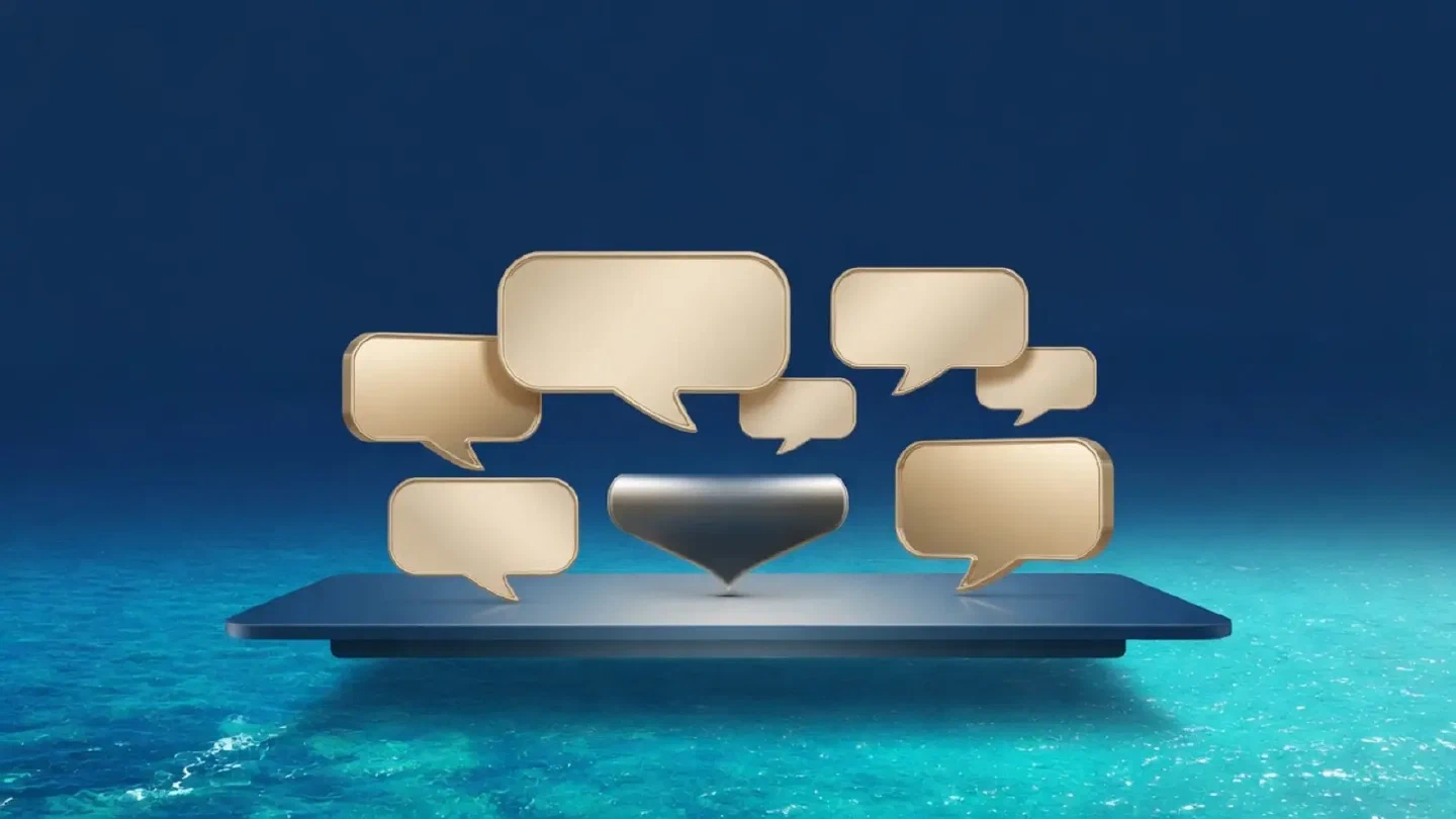 Blau-goldener Supporttisch mit Sprechblasen