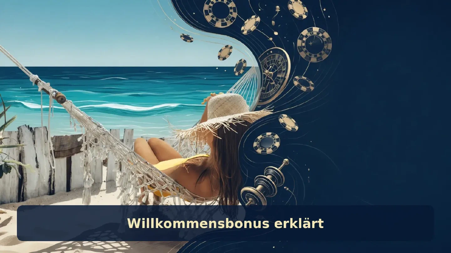 Blauer Strandübergang zu einem Casino mit goldenen Lichtern
